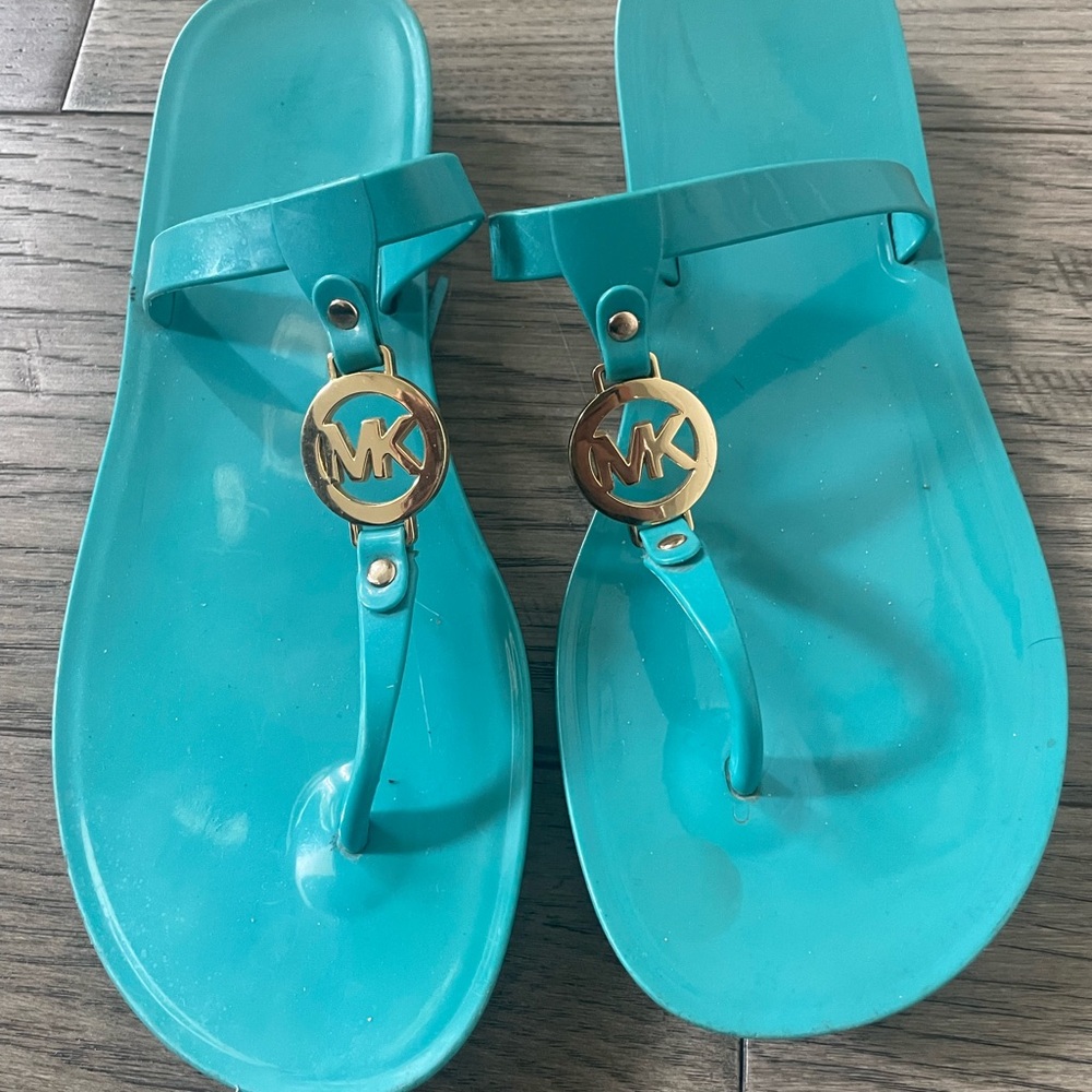 Michael Kors Turquoise Sandals with Gold Emblem